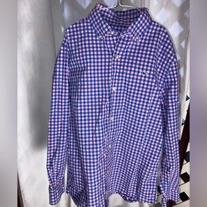 Vineyard Vines boys sz S 8-10 blue & pink check classic whale buttondown
